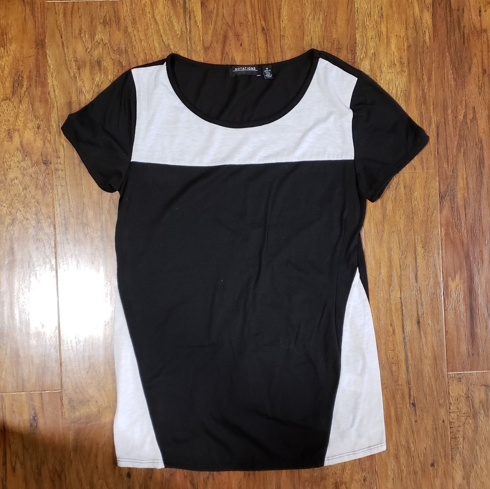 NWOT Notions small blk/why tee